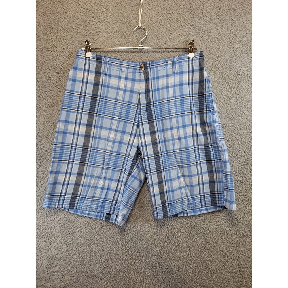 U.S. Polo Assn Shorts Mens 34 Blue Plaid Flat Front Cotton Preppy Streetwear